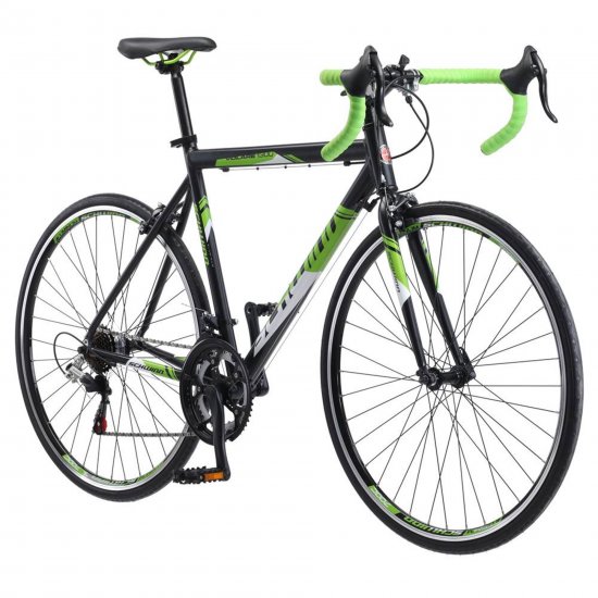 Schwinn Volare 1300 Bicycle 700C, Men\'s Drop Bar Road, Black with Green accent