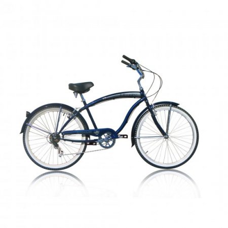 Micargi ROVER 7 Speed 26" Beach Cruiser Shimano TX-35 7 Speed V-Brake Stainless Steel Spokes One Piece Crank Alloy Matte Black Rims 36H With Fender Color: Dark Blue/ Black