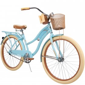 Huffy 10 Pieces, Nel Lusso with Perfect Fit Frame Classic Cruiser Bike , Women's, Blue, 26 In.