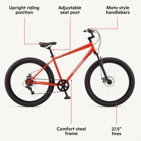 Schwinn Bellwood comfort hybrid bike, 7-speeds, 27.5-inch wheels, orange