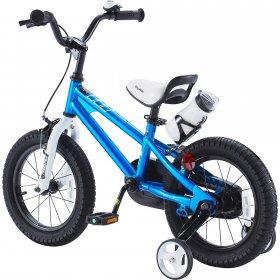 Royalbaby Freestyle 14 In. Blue Kids Bike Boys and Girls Bike with Training wheels and Water Bottle
