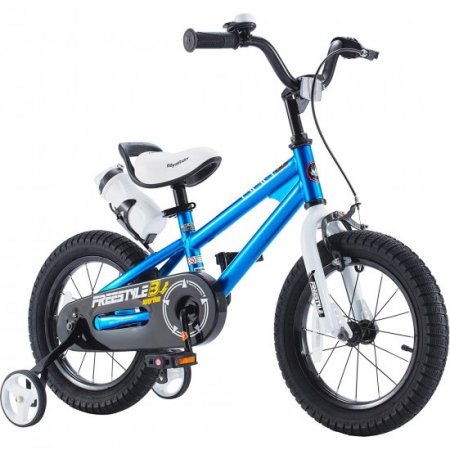 Royalbaby Freestyle 14 In. Blue Kids Bike Boys and Girls Bike with Training wheels and Water Bottle