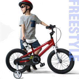 Royalbaby Freestyle 14 In Red Kids Bike Boys and Girls Bike Two hands brakes