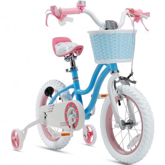Royalbaby Girls Kids Bike Star girl 16 In. Bicycle Basket Training Wheels Kickstand Blue Child\'s Cycle