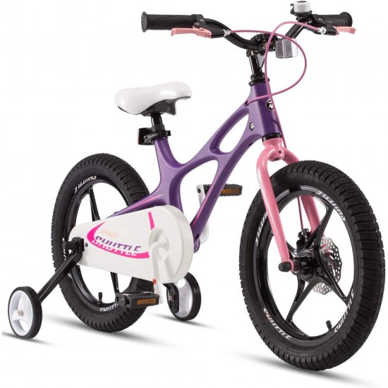RoyalBaby Space Shuttle Lightweight Magnesium Kid\'s Bike with Disc Brakes for Boys and Girls, 14 inch with Training Wheels, Lilac
