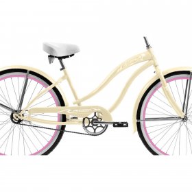 Micargi ROVER GX 26" Beach Cruiser Coaster Brake Single Speed Stainless Steel Spokes One Piece Crank Alloy Pink Rims 36H With Fenders Color: Vanilla/ Pink Rim