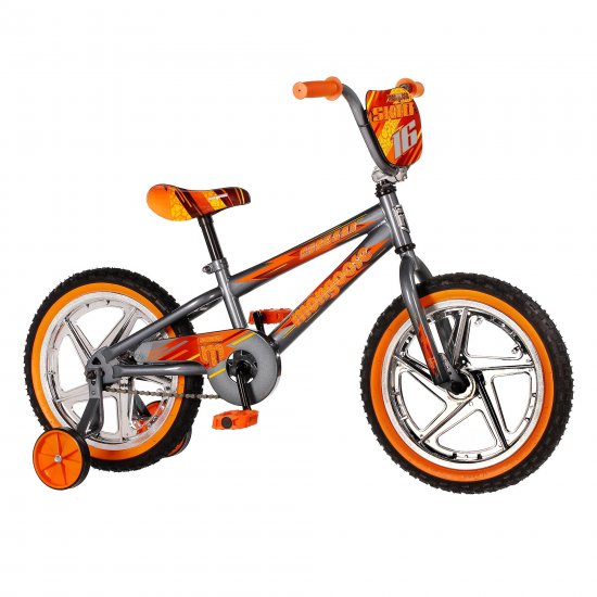 Mongoose 16\" Skid Single Speed Kids Training Wheel Sidewalk Bicycle, Gray/Orange