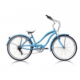 Micargi ROVER 7 Speed Beach Cruiser Shimano TX-35 7 Speed V-Brake Stainless Steel Spokes One Piece Crank Alloy Baby Blue Rims 36H Color: Baby Blue