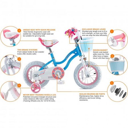 Royalbaby Girls Kids Bike Star girl 16 In. Bicycle Basket Training Wheels Kickstand Blue Child's Cycle