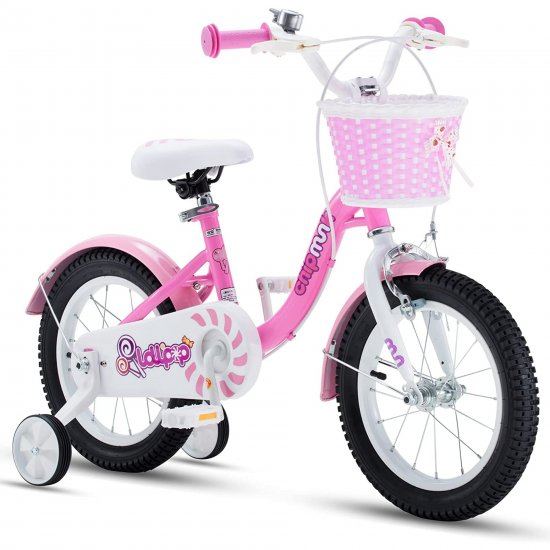 RoyalBaby Chipmunk Girls Kids Bike Bicycle with Basket Training Wheels Kickstand 16 Inch Lollipop Pink