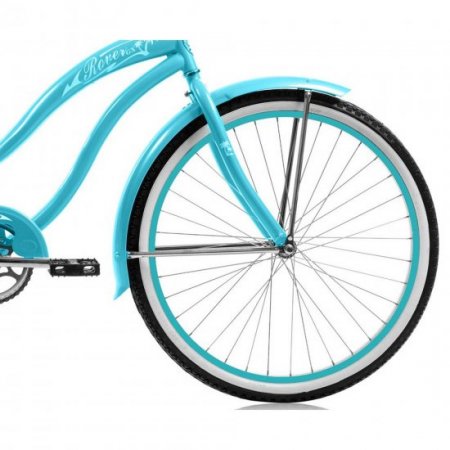 Micargi ROVER GX 26" Beach Cruiser Coaster Brake Single Speed Stainless Steel Spokes One Piece Crank Alloy Pink Rims White Wall Tire 36H With Fenders Color: Black/Baby blue Rim