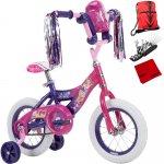 Huffy 22450 Disney Minnie Mouse Girls' Bike with Training Wheels 12-inch Bundle with Drawstring Bag for Daily Use, 16-in-1 Multi-Function Bike Repair Tool Kit and Cleaning Cloth