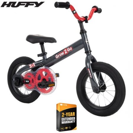 Huffy 22301 Grow 2 Go Kids Bike, Balance to Pedal, Red Bundle with 2 YR CPS Enhanced Protection Pack