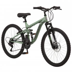 Mongoose Major Mountain Bike, 24-inch wheels, 21 speeds, green, kids, boys, suspension, trail