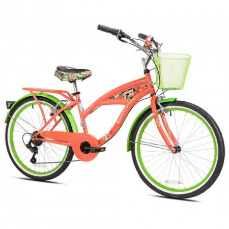 Margaritaville 24" Island Life Multi Speed Girl's Bike, Coral/Green