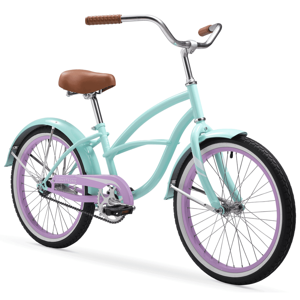 Firmstrong Special Edition Urban Girl Cruiser Bike, 20 Inches, Single-Speed, Seafoam with Purple Rims