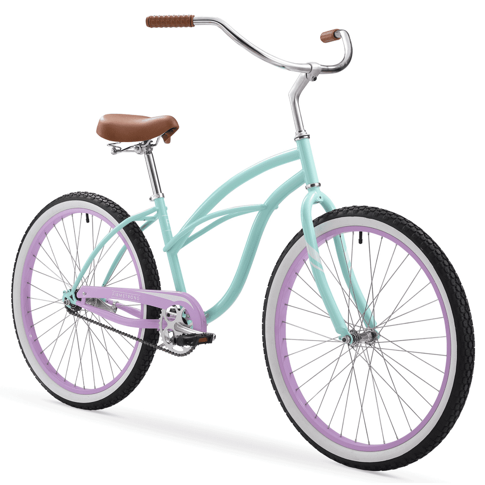 Firmstrong Special Edition Urban Lady Cruiser Bike, 26 Inches, Single-Speed, Seafoam with Purple Rims