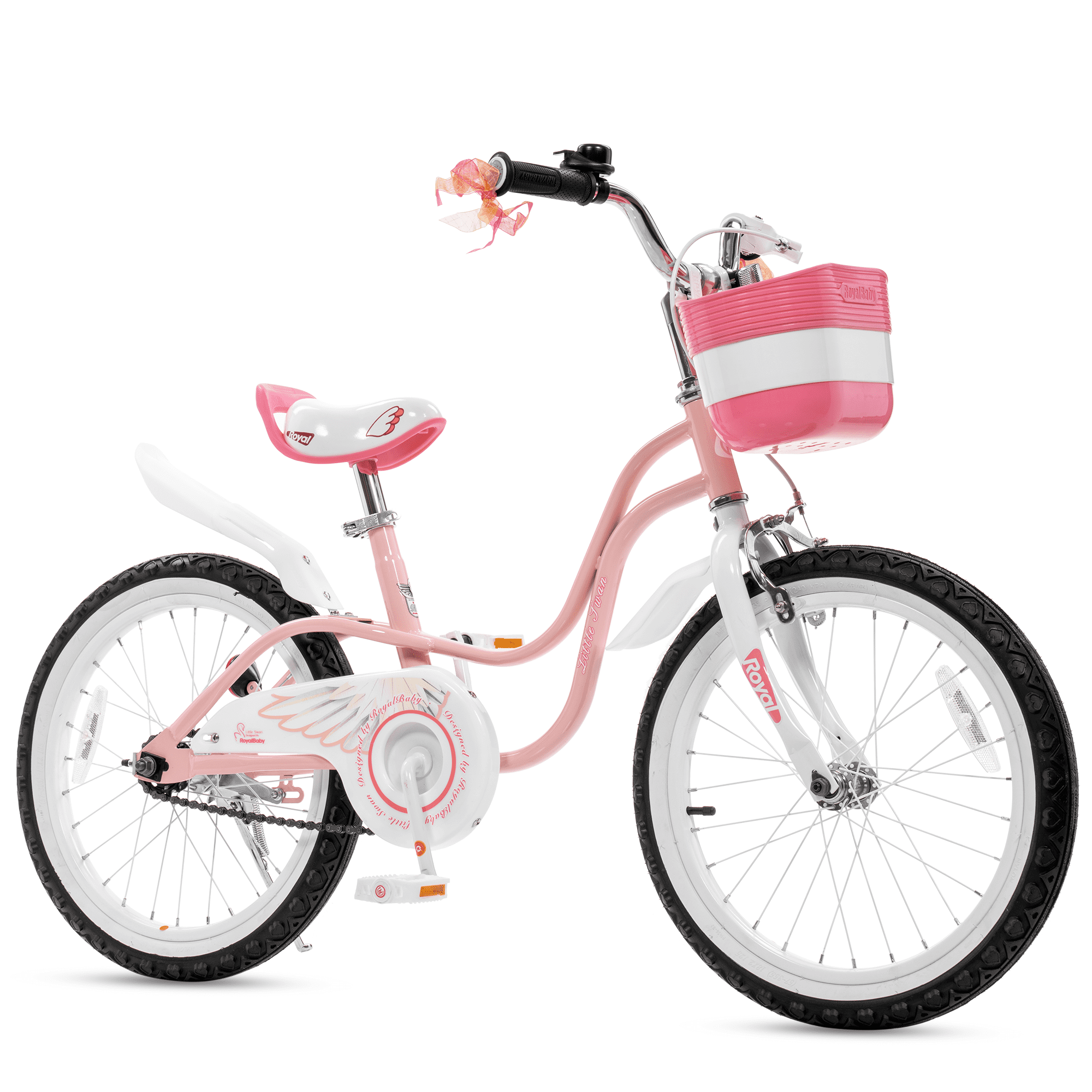 Royalbaby Little Swan Light Pink 18 Girl\'s Bicycle With Training Wheels and Basket